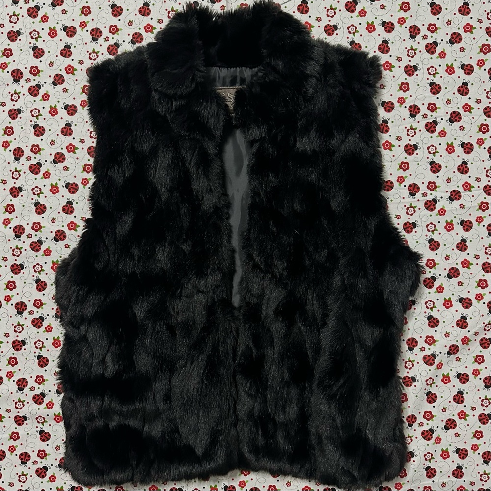 Ci Sono by Cavalini Women's Black Faux Fur Lined Vest Hook & Eye - M Vintage